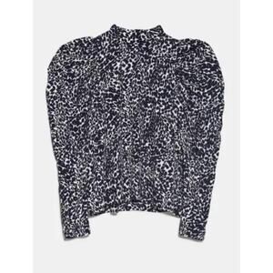 ZARA | Black and white Cheetah Print Puff Sleeve Mock Neck Blouse | Size Small